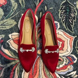❤️ C. Wonder Red Velvet Rhinestone Pointed Toe Flats Size 6